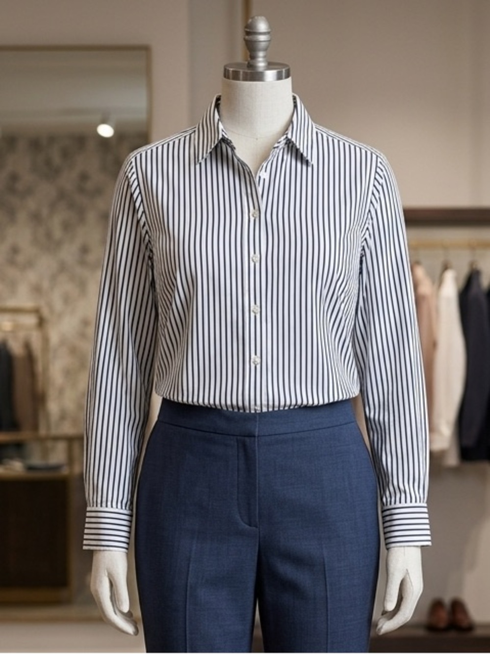 Roaman's Blue and White Striped Button-Down Shirt